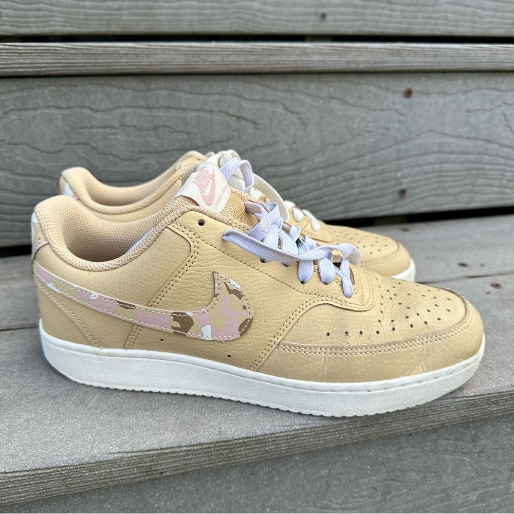 Nike Court Vision Low 'Sesame Camo' Sneakers Tan/Pink Collectible Streetwear